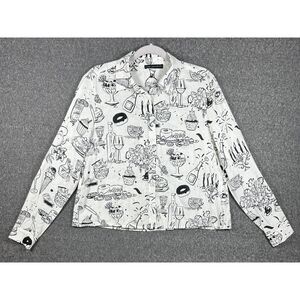 Jane + Delancey Whimsical Food & Drink Print Linen Blend Shirt Size M